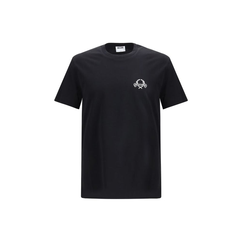 Moschino Black Cotton T-Shirt with Laurel Crown Logo