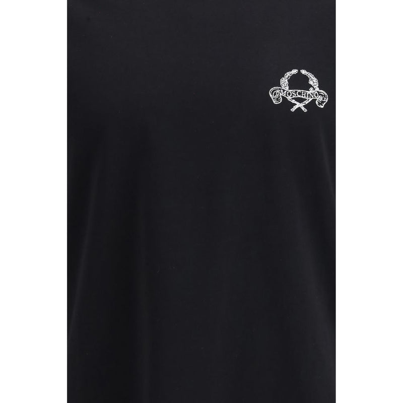 Moschino Black Cotton T-Shirt with Laurel Crown Logo