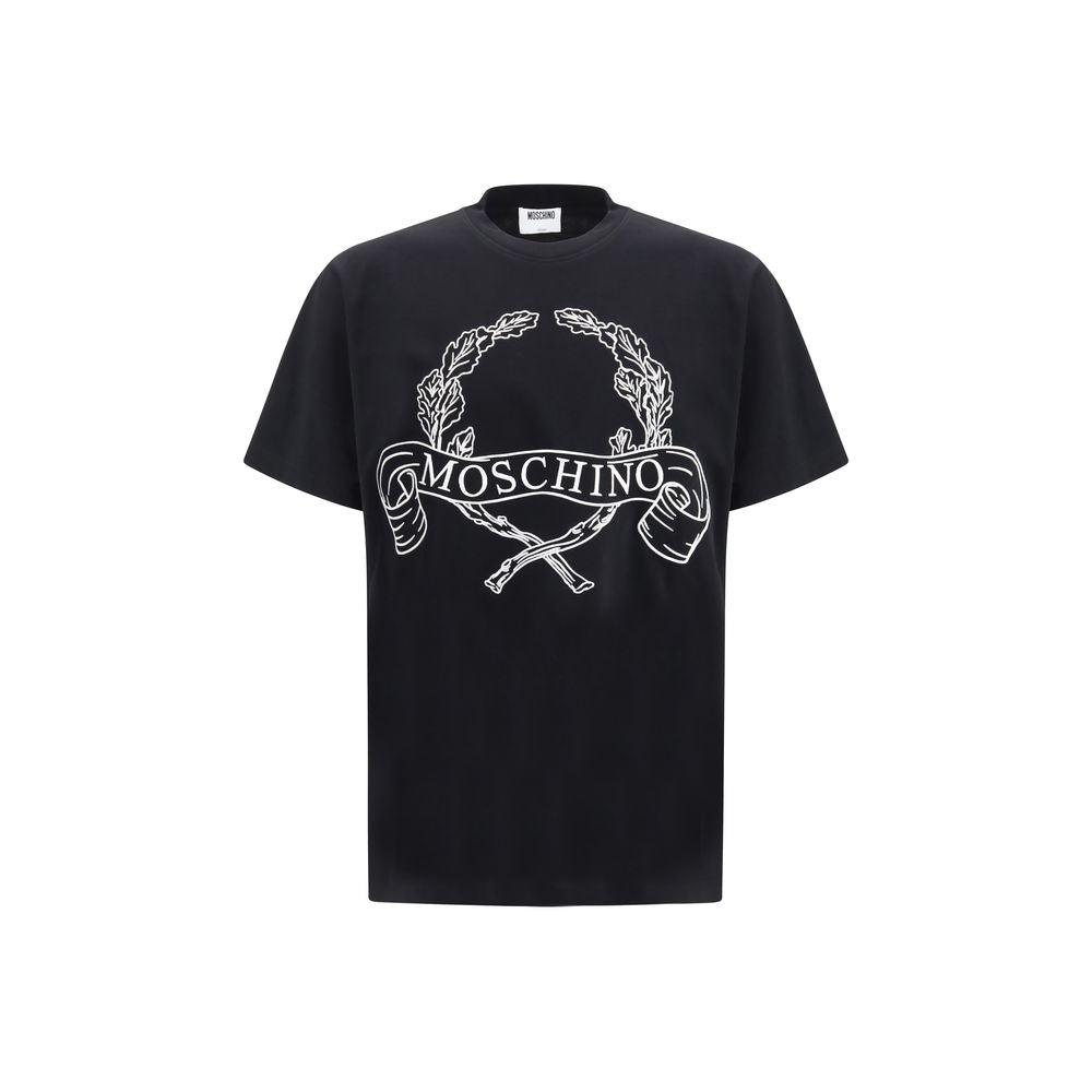 T-shirt en coton noir Moschino avec broderie de laurier