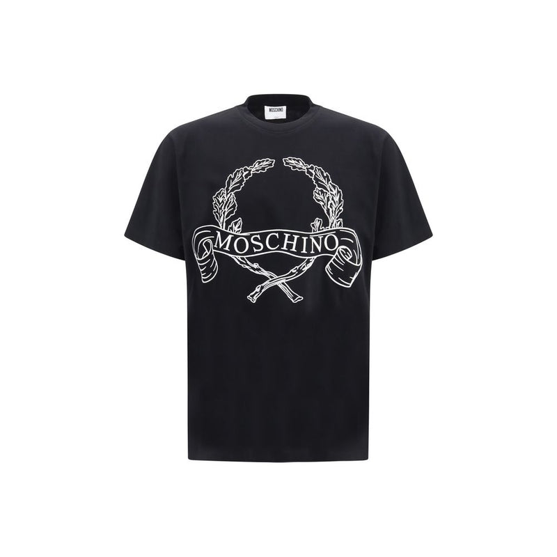 T-shirt en coton noir Moschino avec broderie de laurier