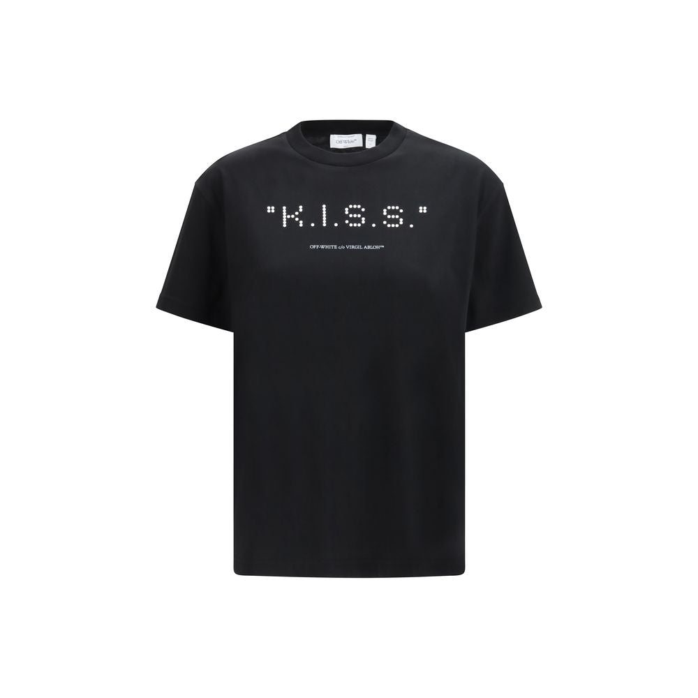 Off-White Kiss Quote Black Cotton T-Shirt for Women