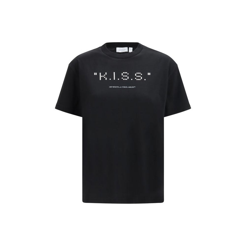Off-White Kiss Quote Black Cotton T-Shirt for Women