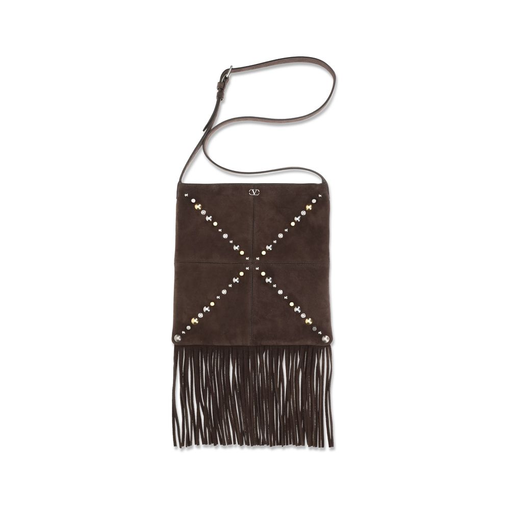 Valentino Garavani Nellcôte Brown Suede Leather Shoulder Bag