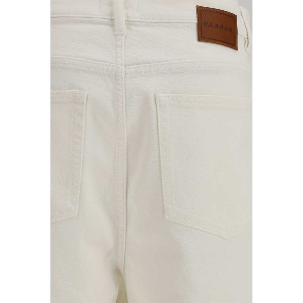 P.A.R.O.S.H. White Cotton Bermuda Shorts for Women