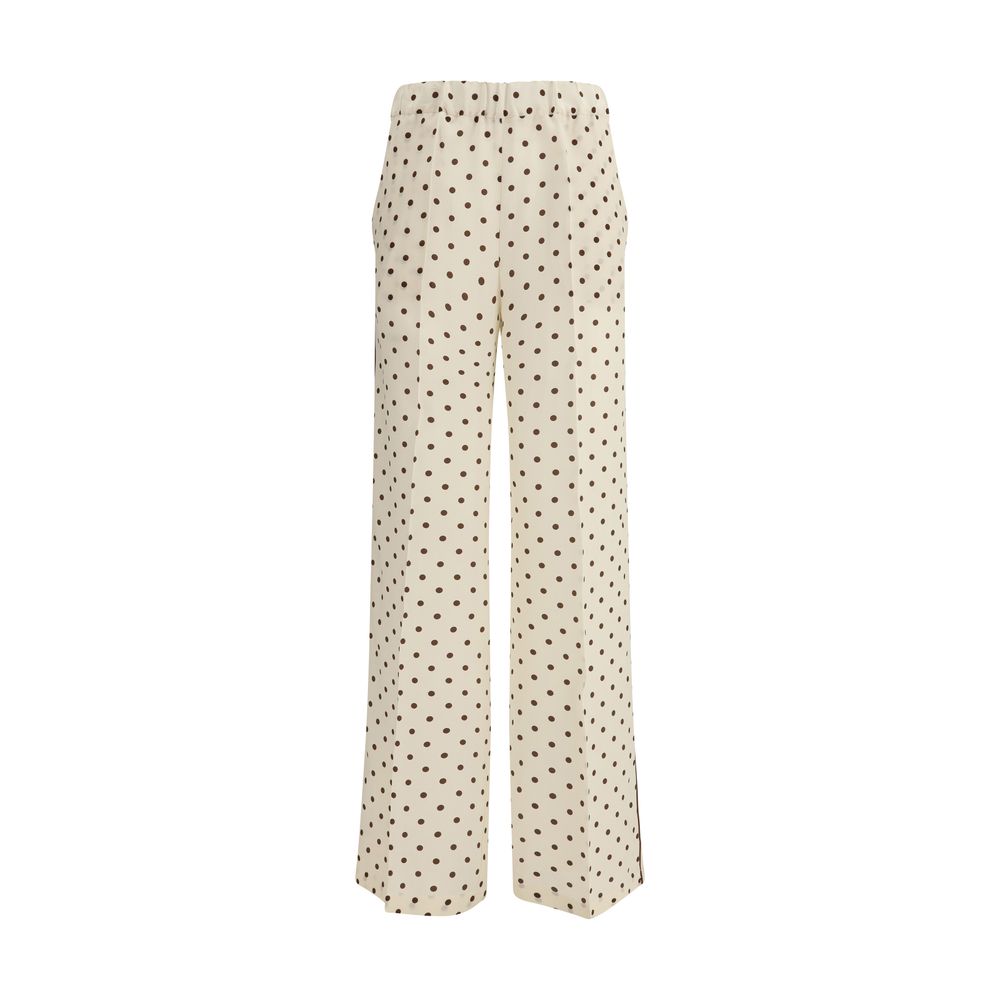 P.A.R.O.S.H. Cream Silk Casual Pants - Polka Dot Elegance