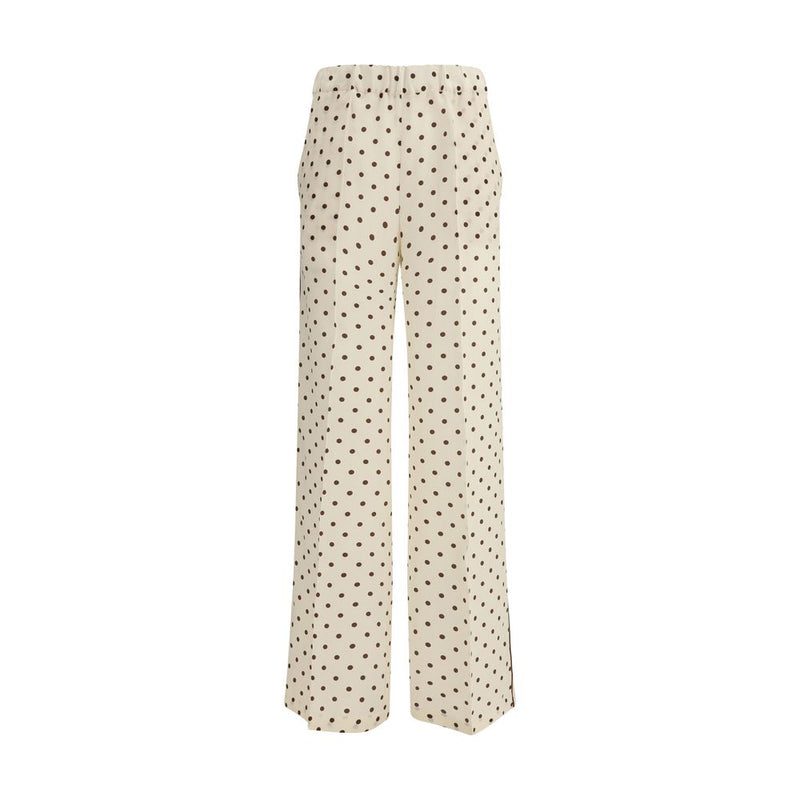 P.A.R.O.S.H. Cream Silk Casual Pants - Polka Dot Elegance