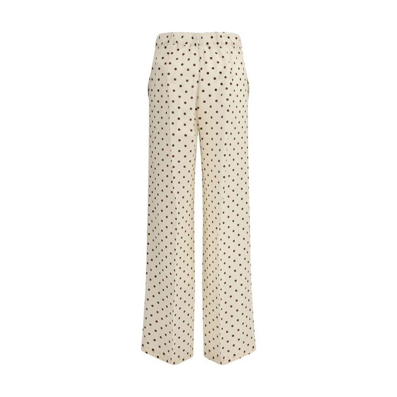 P.A.R.O.S.H. Cream Silk Casual Pants - Polka Dot Elegance