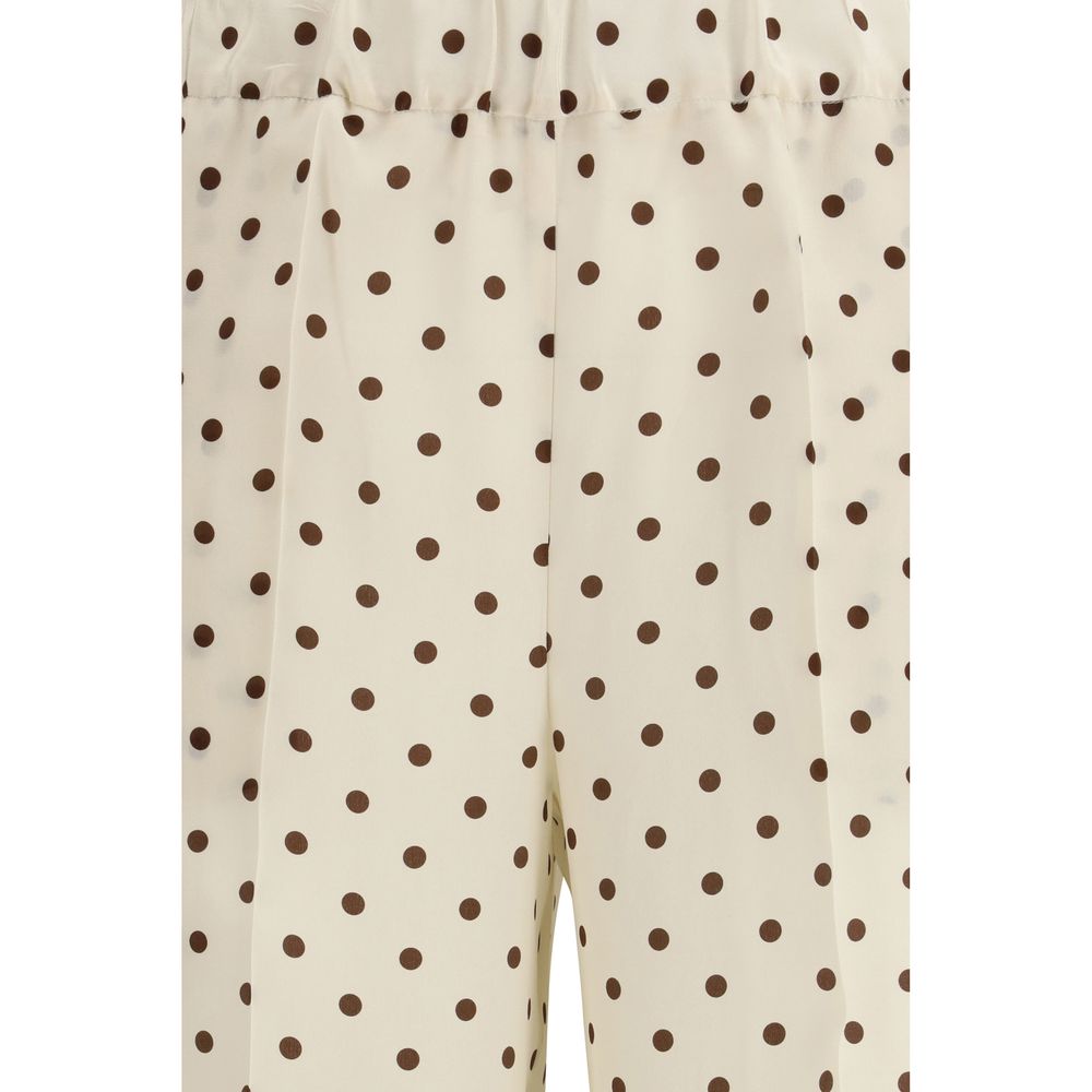 P.A.R.O.S.H. Cream Silk Casual Pants - Polka Dot Elegance