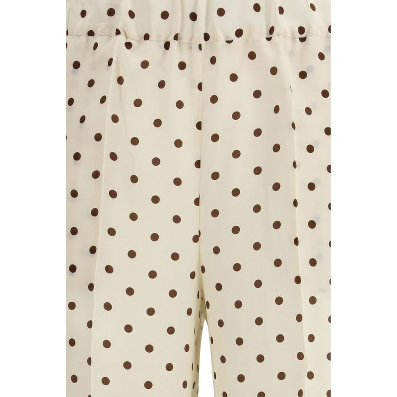 P.A.R.O.S.H. Cream Silk Casual Pants - Polka Dot Elegance