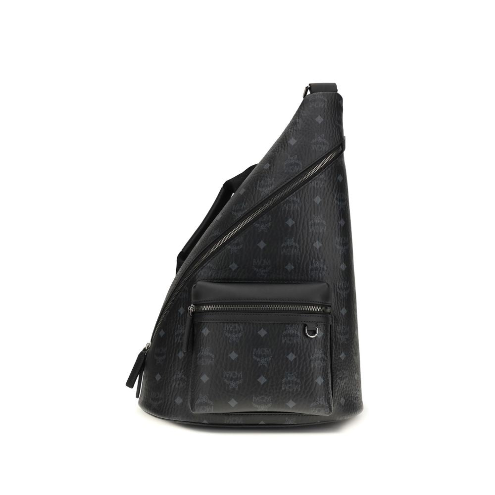 MCM Black Fabric Aren Sling Backpack