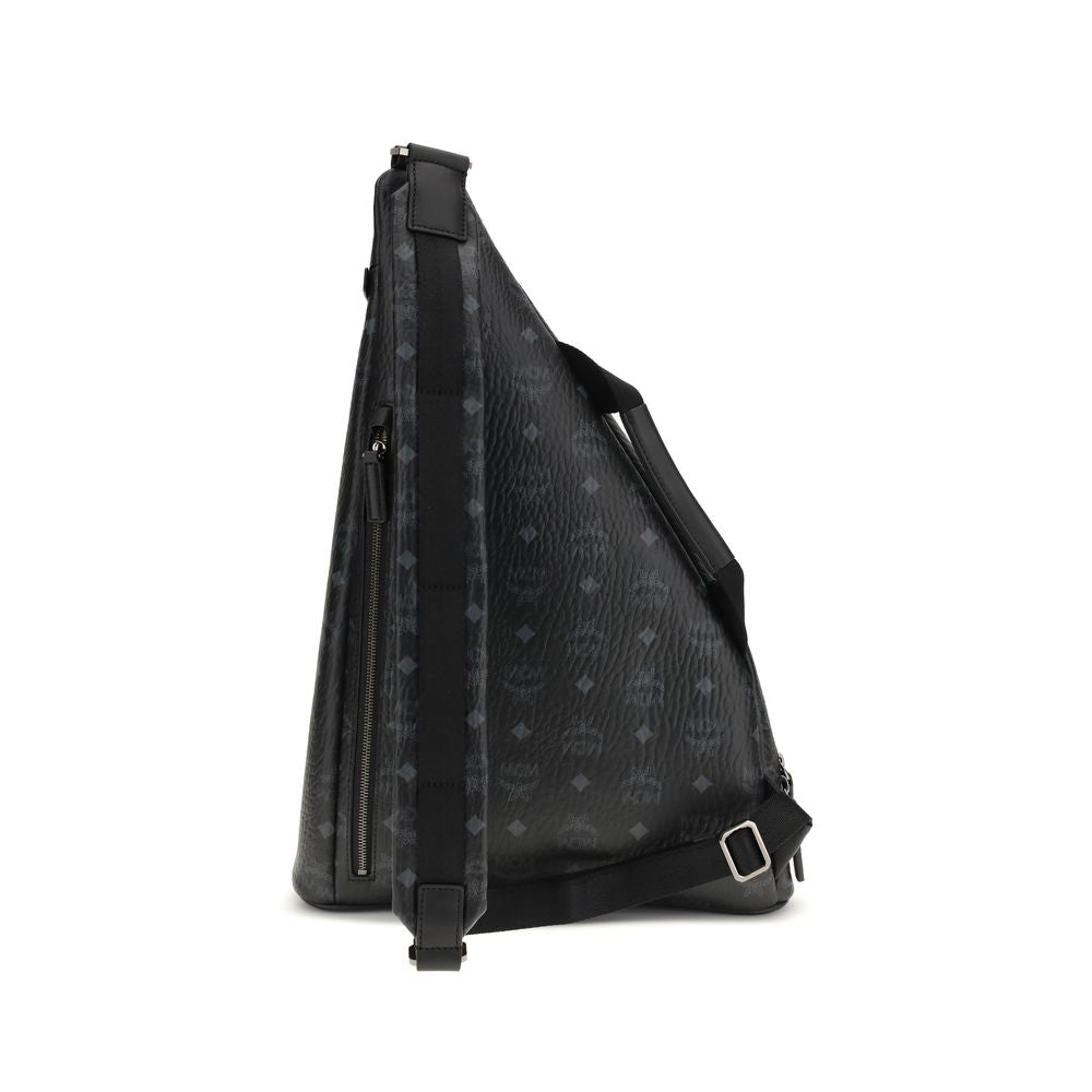 MCM Black Fabric Aren Sling Backpack