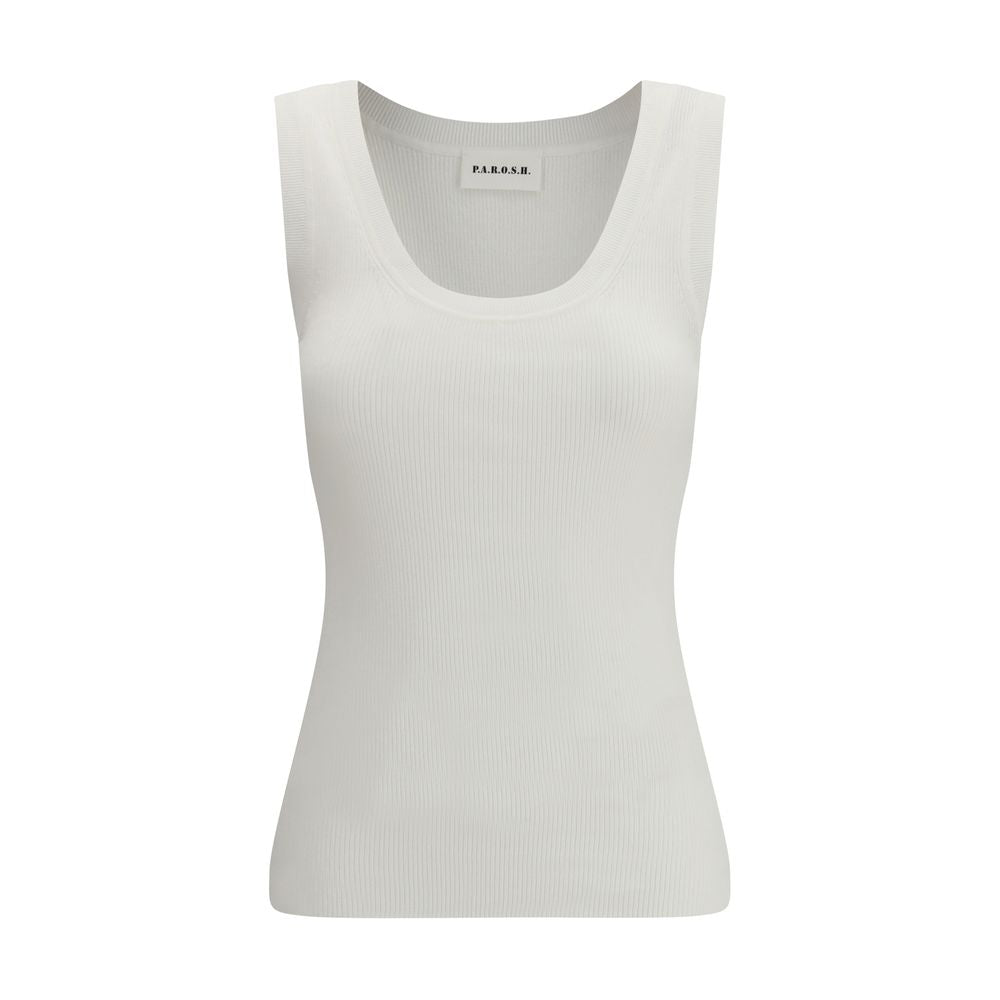 P.A.R.O.S.H. Cream Ribbed Cotton Tank Top - Women's Essential
