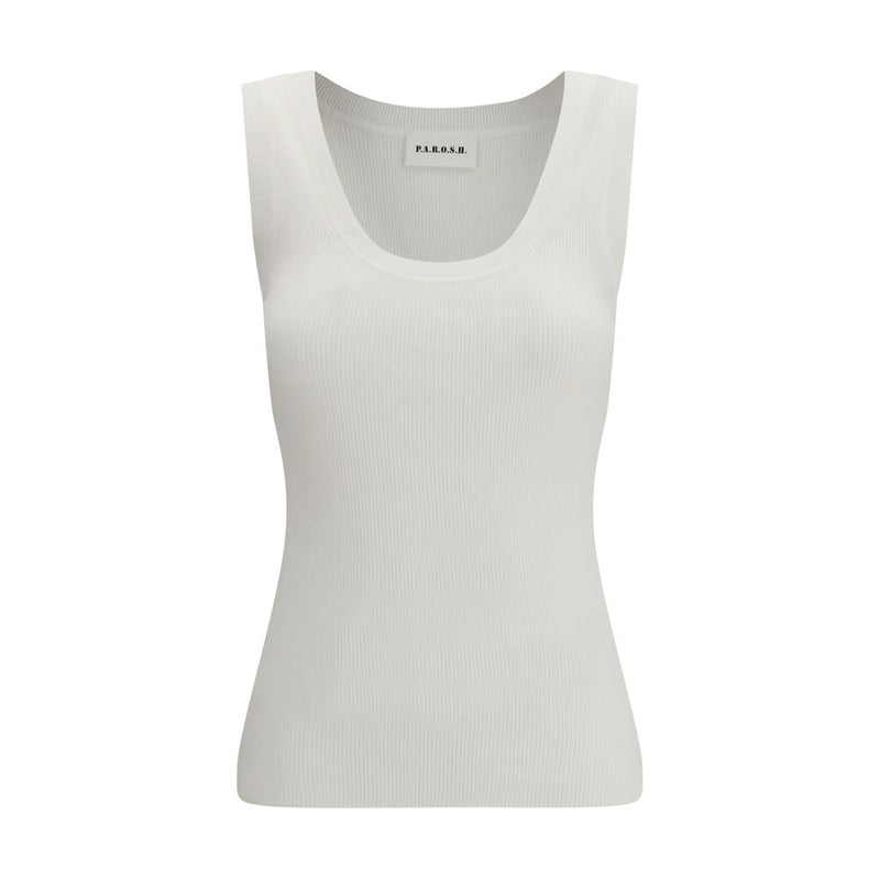 P.A.R.O.S.H. Cream Ribbed Cotton Tank Top - Women's Essential
