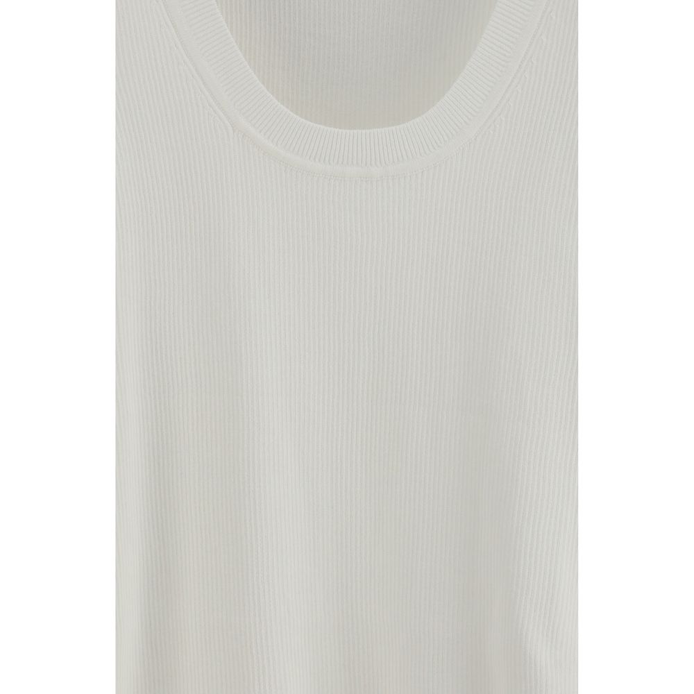 P.A.R.O.S.H. Cream Ribbed Cotton Tank Top - Women's Essential