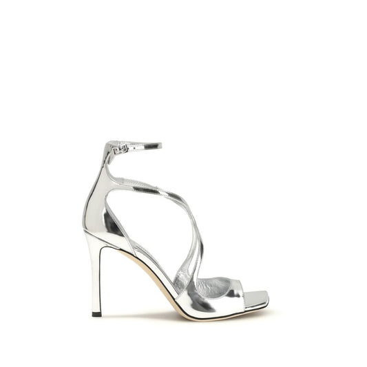 Jimmy Choo Azia 95 Sandals en Cuir Argenté à Talons Stiletto