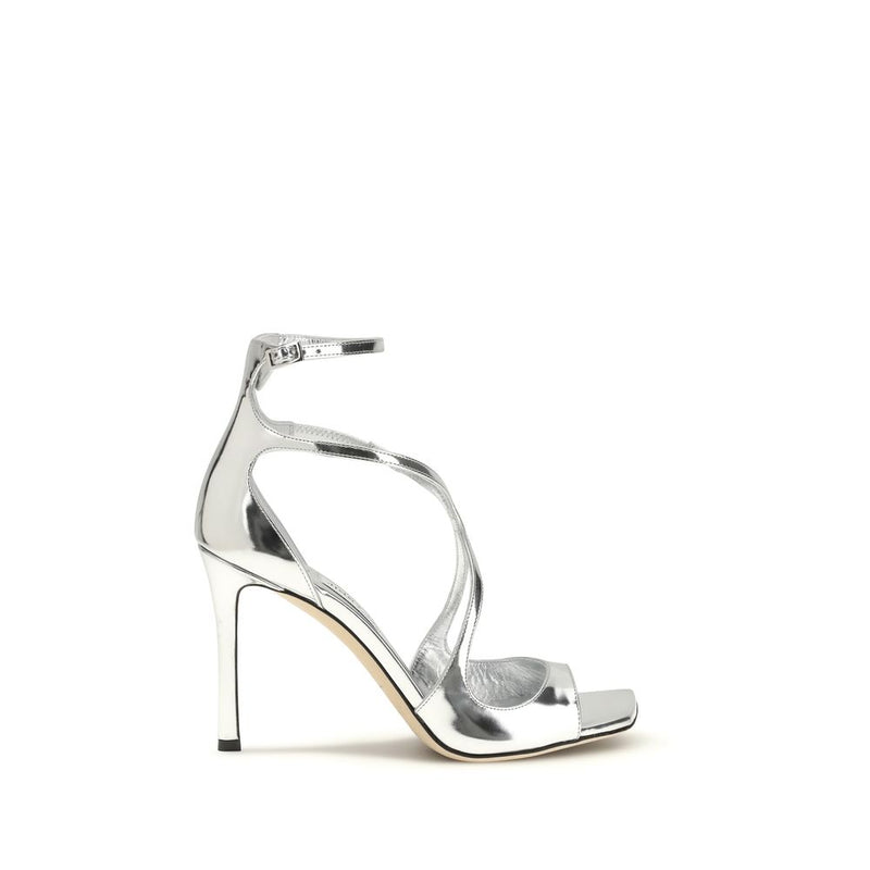 Jimmy Choo Azia 95 Silver Calf Leather Stiletto Heel Sandals