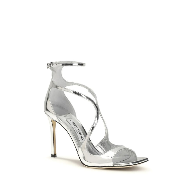 Jimmy Choo Azia 95 Silver Calf Leather Stiletto Heel Sandals