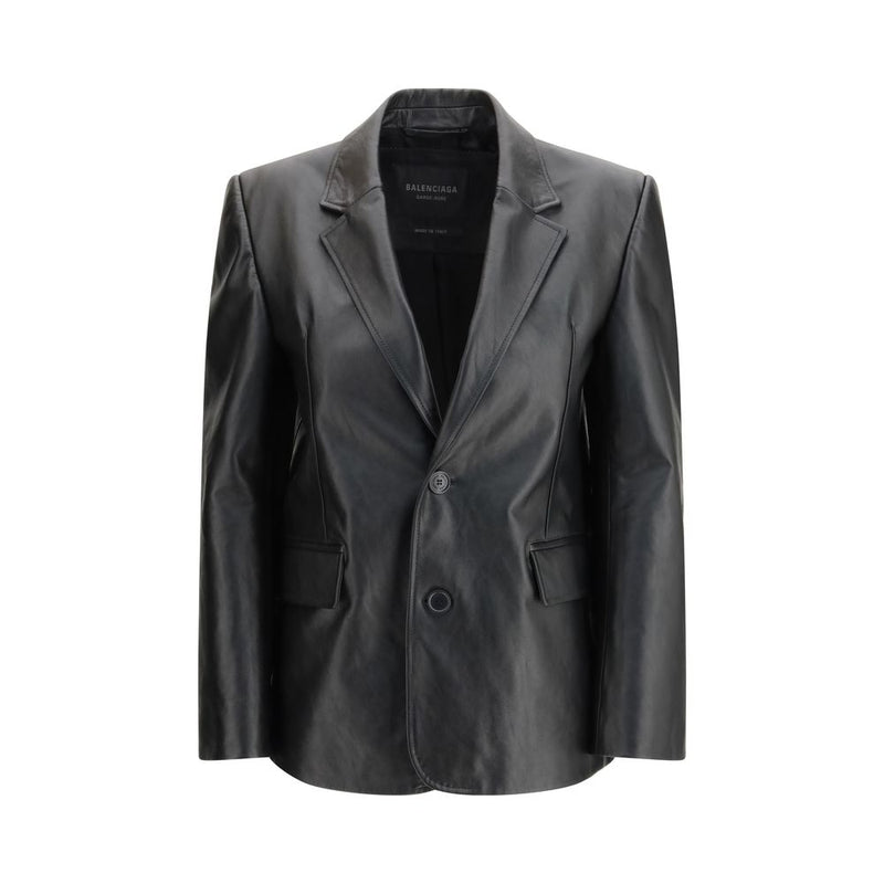 Balenciaga Black Leather Jacket - Modern Tailoring for Women