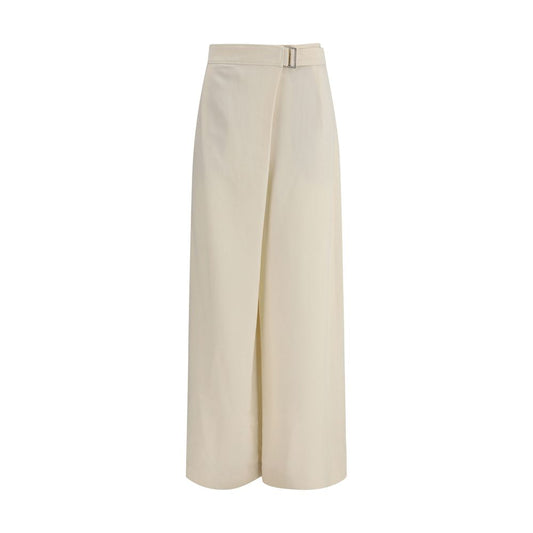 Brunello Cucinelli Cream Viscose Wide-Leg Casual Pants