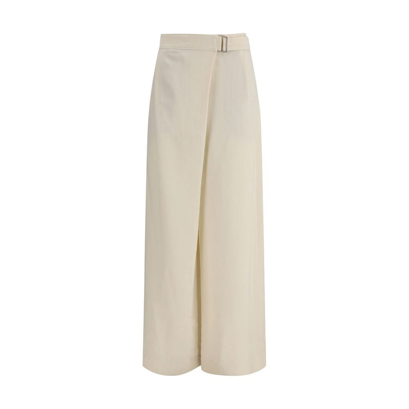 Brunello Cucinelli Cream Viscose Wide-Leg Casual Pants