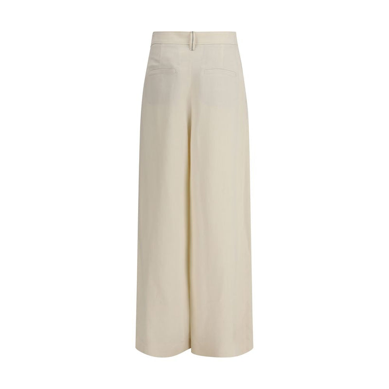 Brunello Cucinelli Cream Viscose Wide-Leg Casual Pants