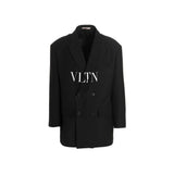 Valentino Black Silk Blazer for Men - Elegant Double-Breasted Design
