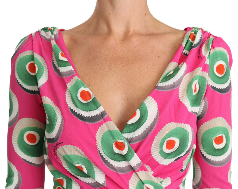 Robe moulante en soie rose à motif Cup Cake de Dolce &amp; Gabbana