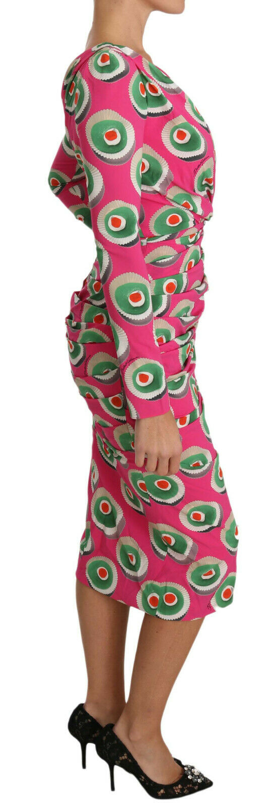 Robe moulante en soie rose à motif Cup Cake de Dolce &amp; Gabbana