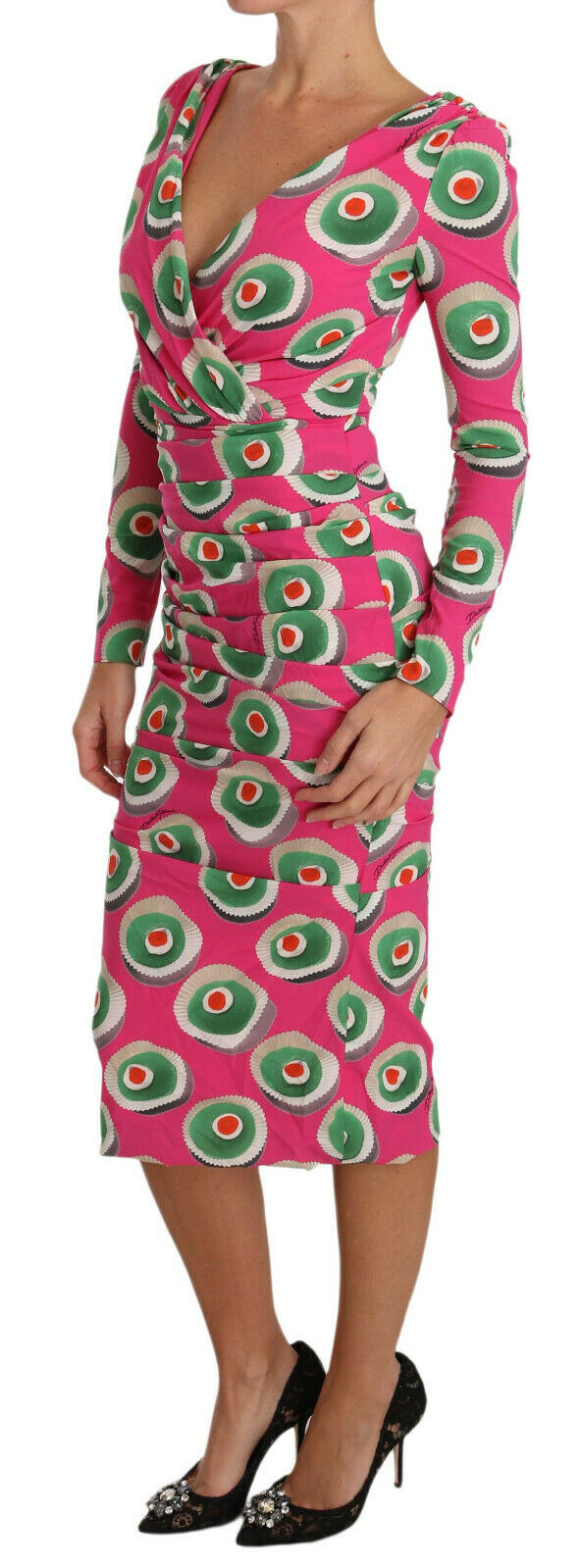 Robe moulante en soie rose à motif Cup Cake de Dolce &amp; Gabbana