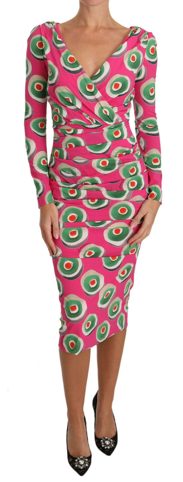 Robe moulante en soie rose à motif Cup Cake de Dolce &amp; Gabbana