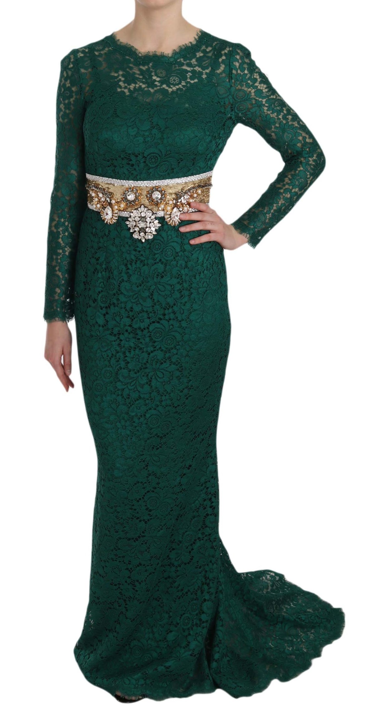 Robe-fourreau en dentelle avec ceinture dorée à cristaux de Dolce &amp; Gabbana