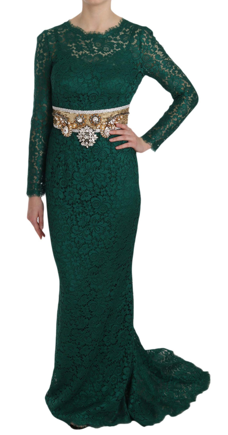 Robe-fourreau en dentelle avec ceinture dorée à cristaux de Dolce &amp; Gabbana