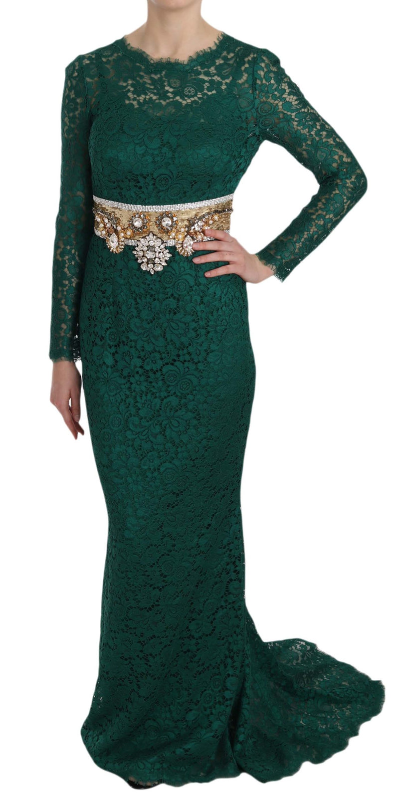 Robe-fourreau en dentelle avec ceinture dorée à cristaux de Dolce &amp; Gabbana