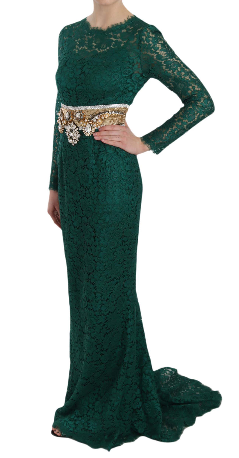 Robe-fourreau en dentelle avec ceinture dorée à cristaux de Dolce &amp; Gabbana