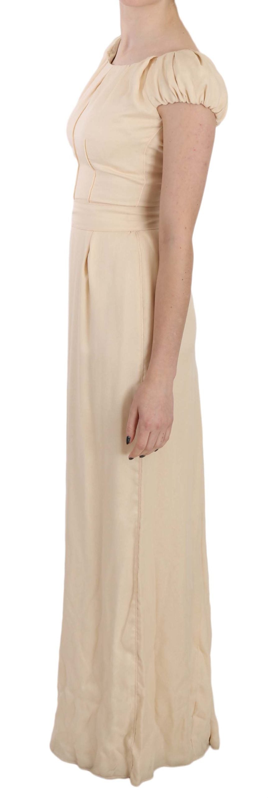 Robe colonne en soie beige à manches courtes de Dolce &amp; Gabbana