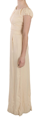 Robe colonne en soie beige à manches courtes de Dolce &amp; Gabbana