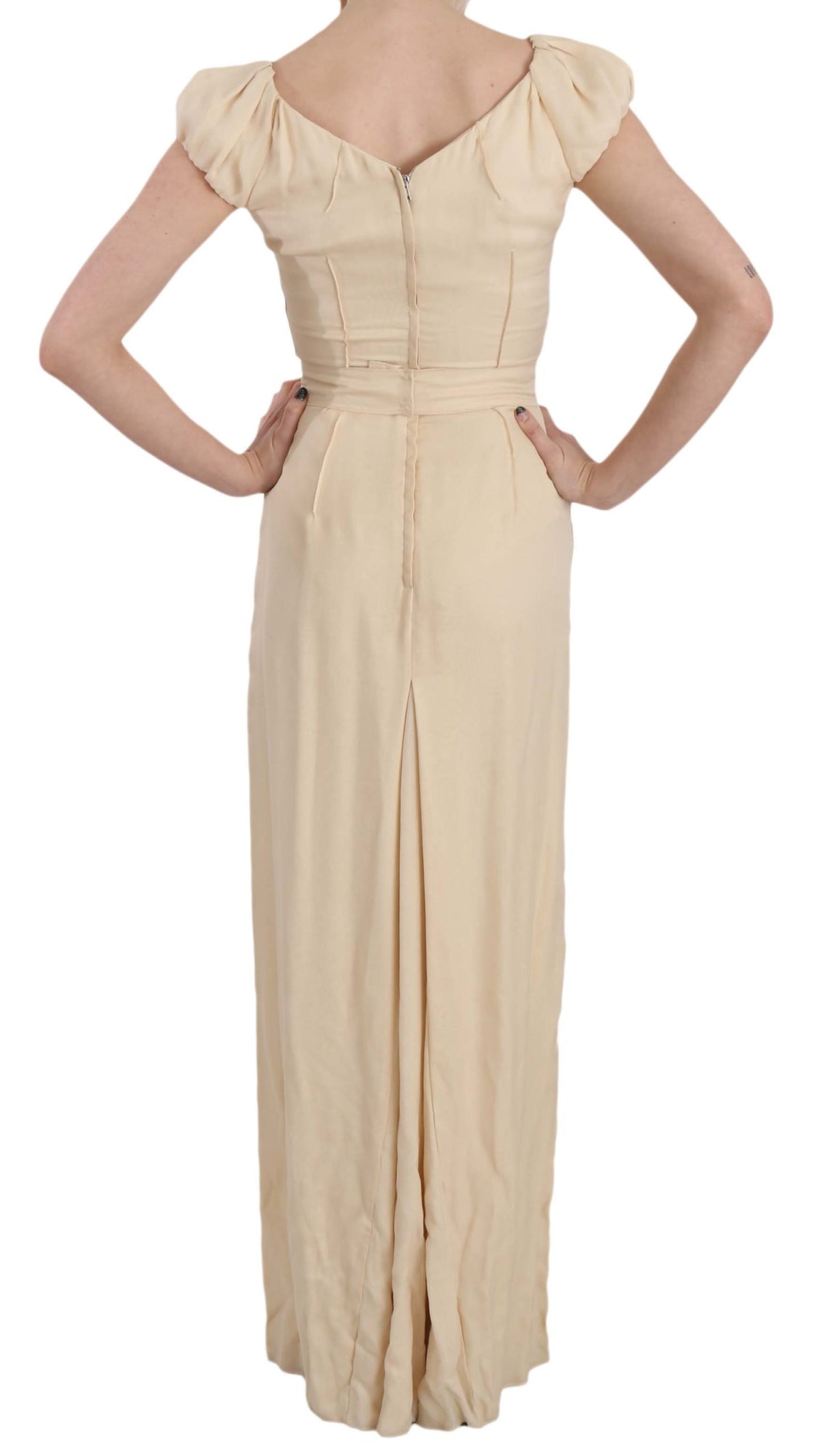 Robe colonne en soie beige à manches courtes de Dolce &amp; Gabbana