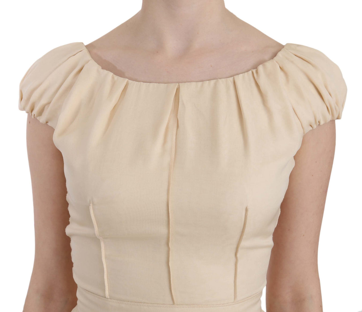 Robe colonne en soie beige à manches courtes de Dolce &amp; Gabbana
