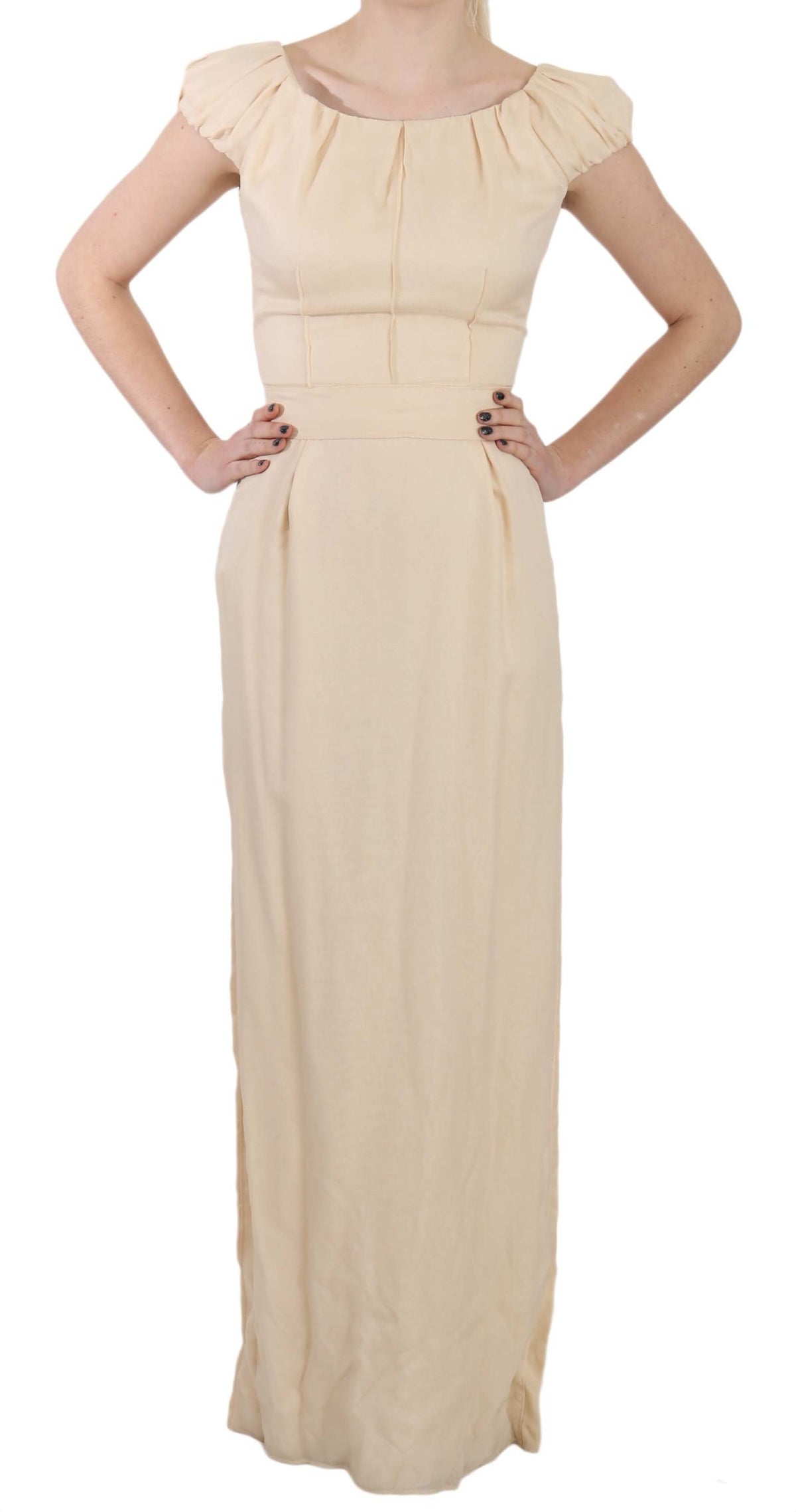 Robe colonne en soie beige à manches courtes de Dolce &amp; Gabbana