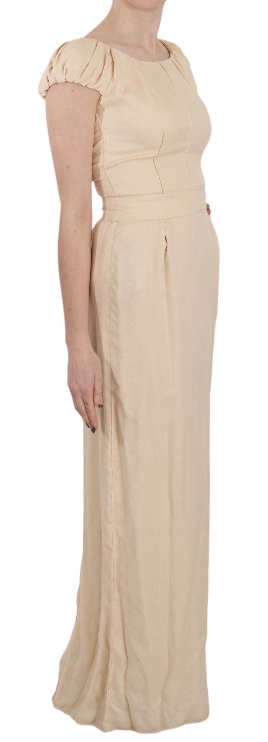 Robe colonne en soie beige à manches courtes de Dolce &amp; Gabbana