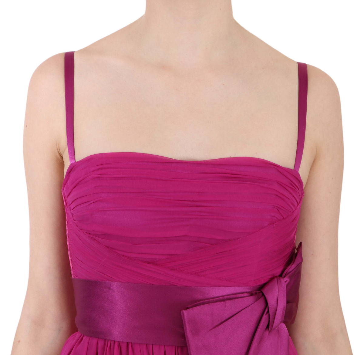 Robe sans manches en soie fuchsia rose avec nœud de Dolce &amp; Gabbana