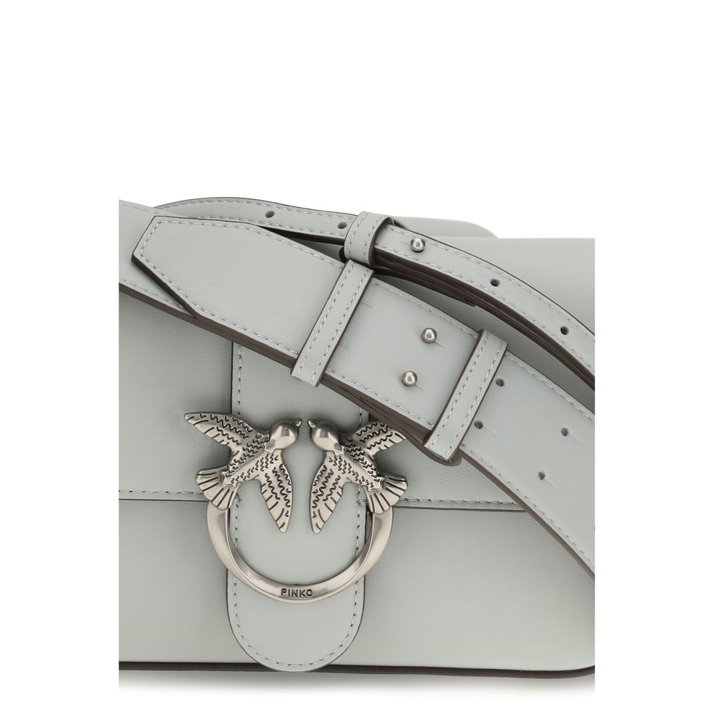 PINKO Mini Love Gray Calf Leather Shoulder Bag