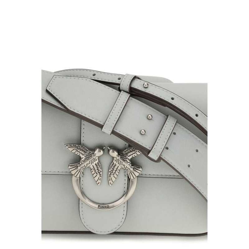 PINKO Mini Love Gray Calf Leather Shoulder Bag