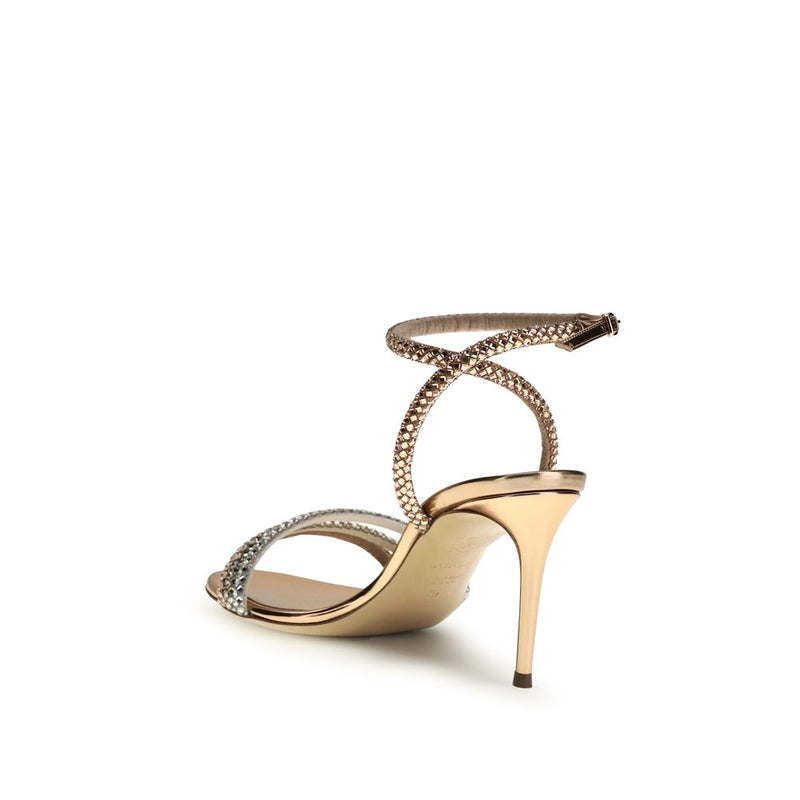 Casadei Julia Andromeda Gold Calf Leather Stiletto Heel Sandals