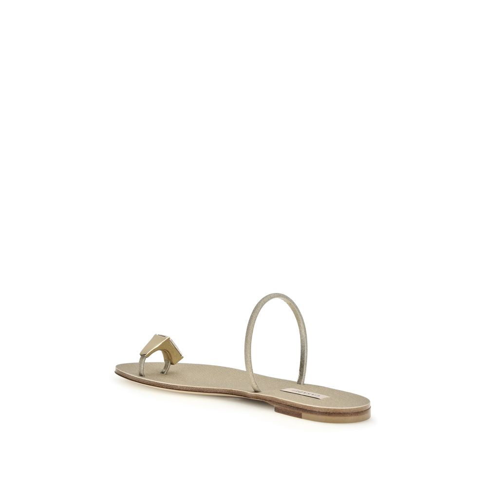 Casadei Soraya Solar Eclipse Gold Calf Leather Flat Sandals