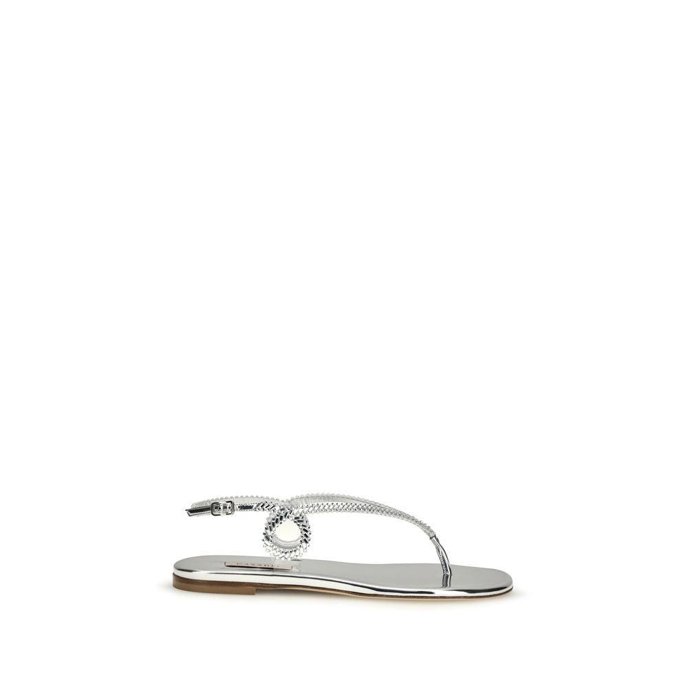 Sandales Plates Josephine en Cuir de Veau Argent Casadei