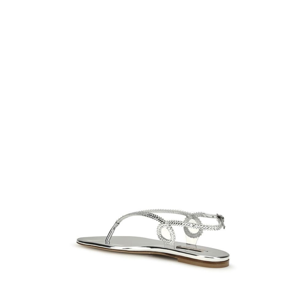 Sandales Plates Josephine en Cuir de Veau Argent Casadei