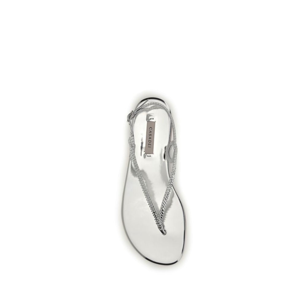 Sandales Plates Josephine en Cuir de Veau Argent Casadei