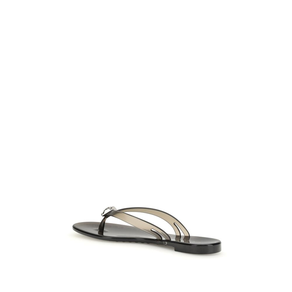 Casadei Black Polyurethane Flat Sandals
