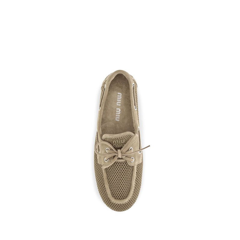 Mocassins à enfiler Bos Taurus en cuir de veau beige Miu Miu